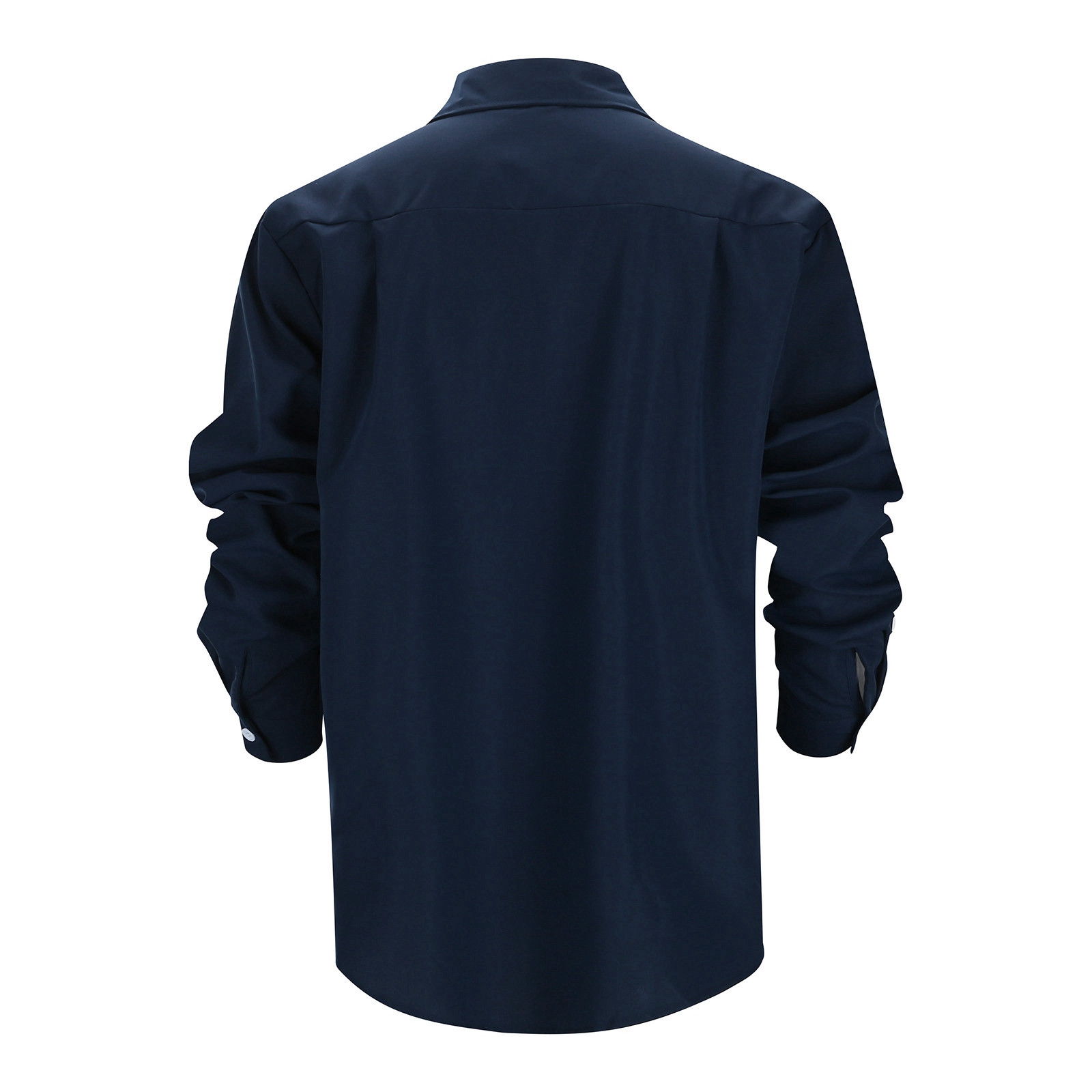 thumbnail image 3 of Camisa informal de manga larga con botones y color liso para hombre: prenda cómoda y moderna para el trabajo o las vacaciones, de poliéster y algodón, tallas S-XXXL., 3 of 8
